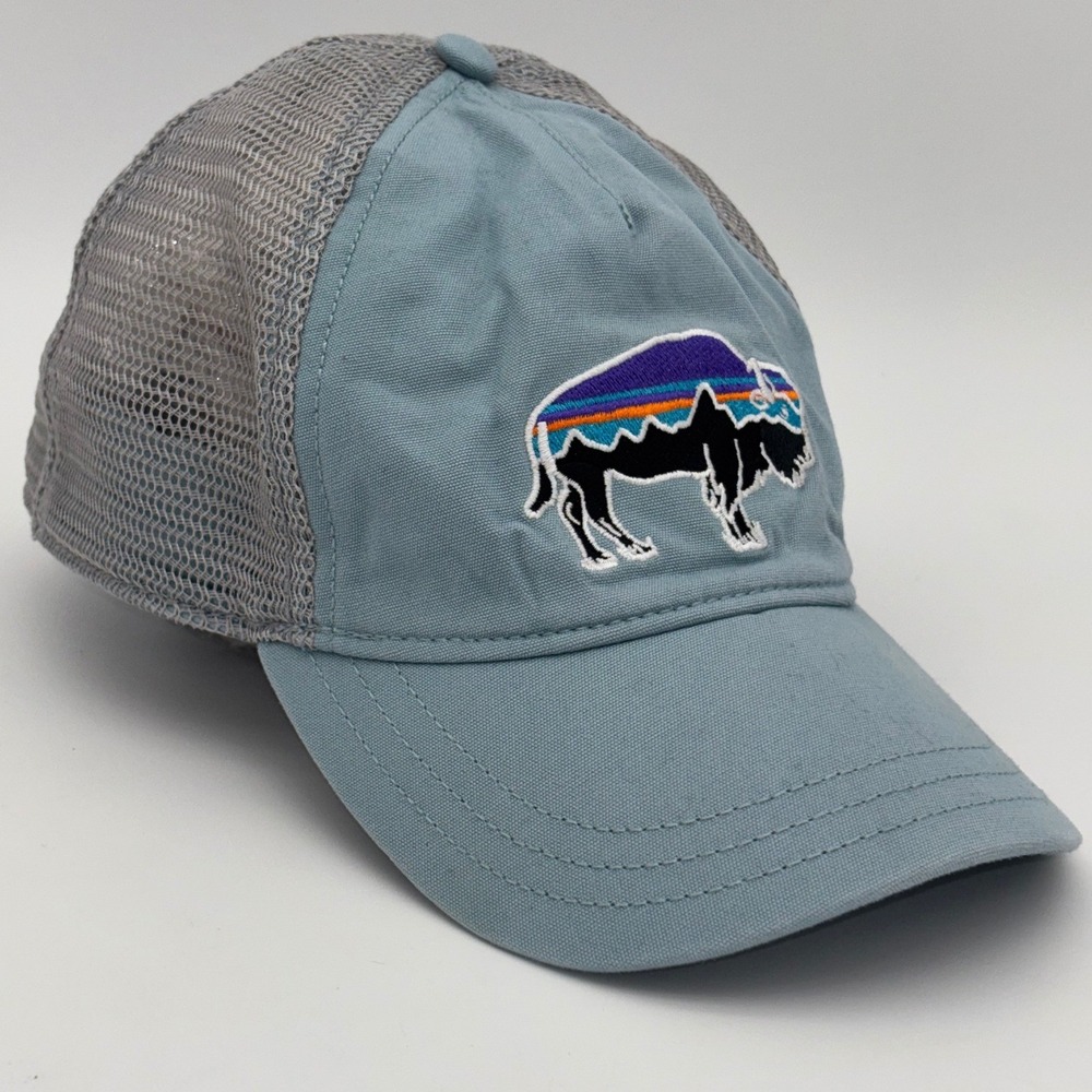 PATAGONIA Fitz Roy Bison Trucker Hat Cap Blue 6-Panel Adjustable Organic Cotton